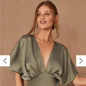 BHLDN Leila Deep-V Flutter-Sleeve Satin A-Line Gown